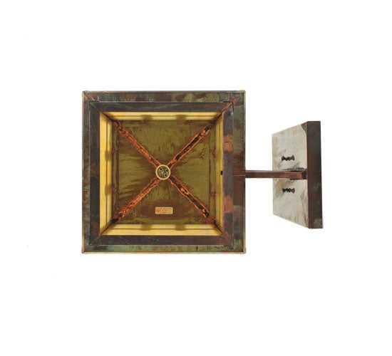 Meyda Lighting Seneca 16" Vintage Copper Right Double Cross Mission W/ Branch Curved Arm Wall Sconce With Beige Shade Glass