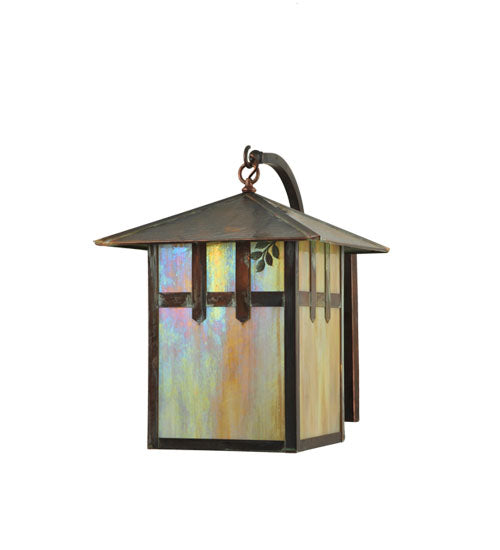 Meyda Lighting Seneca 16" Vintage Copper Right Double Cross Mission W/ Branch Curved Arm Wall Sconce With Beige Shade Glass
