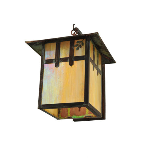 Meyda Lighting Seneca 16" Vintage Copper Right Double Cross Mission W/ Branch Curved Arm Wall Sconce With Beige Shade Glass