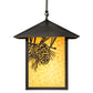 Meyda Lighting Seneca 16"Sq Craftsman Brown Winter Pine Pendant Light With Beige Shade Glass