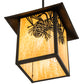 Meyda Lighting Seneca 16"Sq Craftsman Brown Winter Pine Pendant Light With Beige Shade Glass
