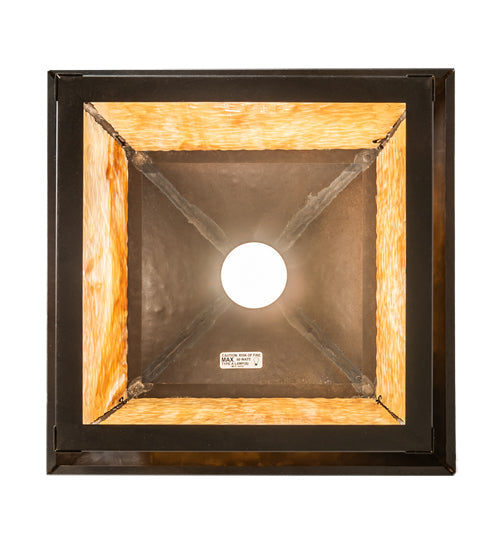 Meyda Lighting Seneca 16"Sq Craftsman Brown Winter Pine Pendant Light With Beige Shade Glass