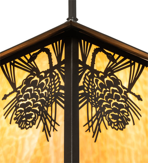 Meyda Lighting Seneca 16"Sq Craftsman Brown Winter Pine Pendant Light With Beige Shade Glass