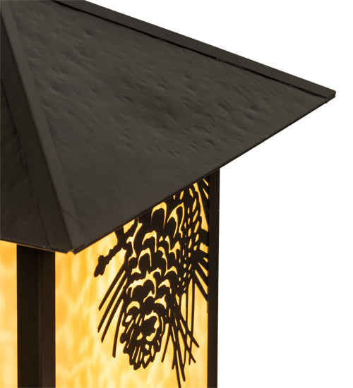 Meyda Lighting Seneca 16"Sq Craftsman Brown Winter Pine Pendant Light With Beige Shade Glass