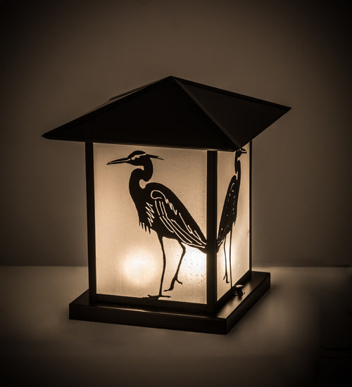 Meyda Lighting Seneca 17" 2-Light Oil Rubbed Bronze Heron Outdoor Pier Mount Light With Frosted Seeded Shade Glass