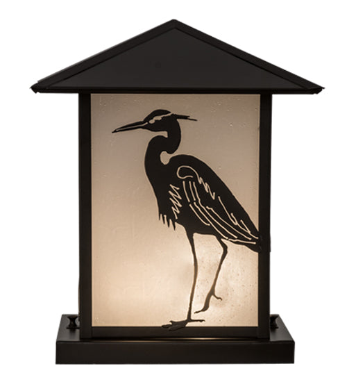 Meyda Lighting Seneca 17" 2-Light Oil Rubbed Bronze Heron Outdoor Pier Mount Light With Frosted Seeded Shade Glass