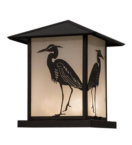 Meyda Lighting Seneca 17" 2-Light Oil Rubbed Bronze Heron Outdoor Pier Mount Light With Frosted Seeded Shade Glass