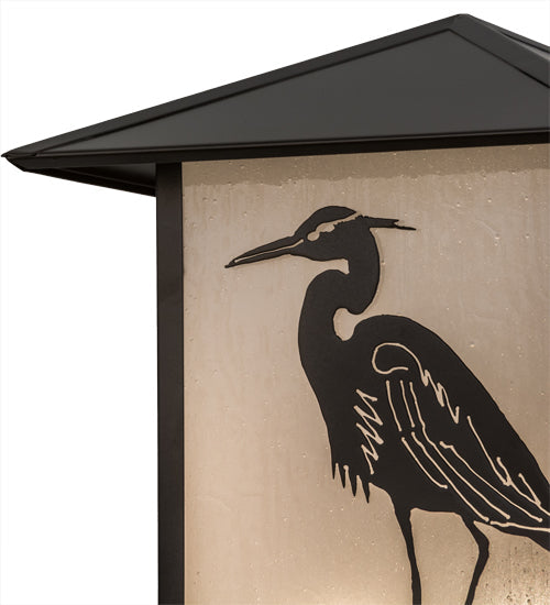 Meyda Lighting Seneca 17" 2-Light Oil Rubbed Bronze Heron Outdoor Pier Mount Light With Frosted Seeded Shade Glass