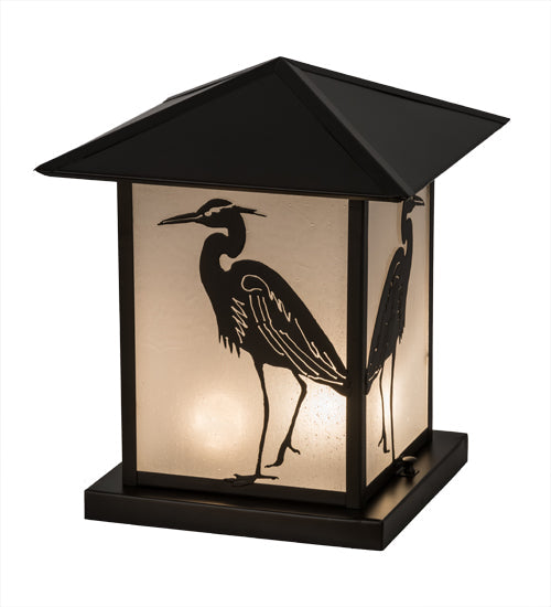 Meyda Lighting Seneca 17" 2-Light Oil Rubbed Bronze Heron Outdoor Pier Mount Light With Frosted Seeded Shade Glass