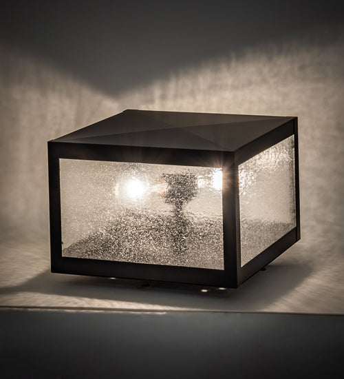 Meyda Lighting Seneca 17" 2-Light Solar Black Prime Outdoor Post Mount Light With Clear Seeded Shade Glass
