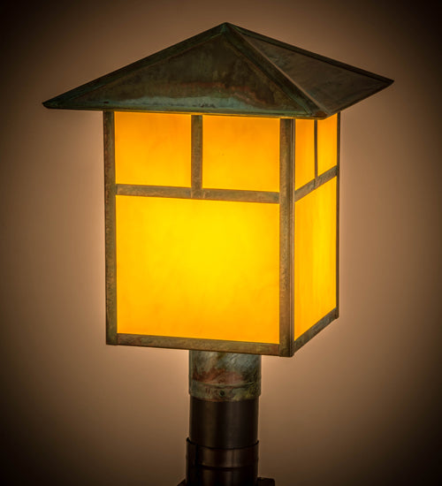 Meyda Lighting Seneca 17" Copper Verdigris T Mission Outdoor Post Mount Light With Tawnyrock Idalight Shade Glass