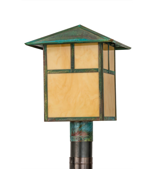 Meyda Lighting Seneca 17" Copper Verdigris T Mission Outdoor Post Mount Light With Tawnyrock Idalight Shade Glass