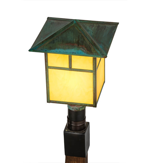 Meyda Lighting Seneca 17" Copper Verdigris T Mission Outdoor Post Mount Light With Tawnyrock Idalight Shade Glass