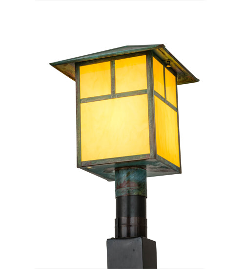 Meyda Lighting Seneca 17" Copper Verdigris T Mission Outdoor Post Mount Light With Tawnyrock Idalight Shade Glass