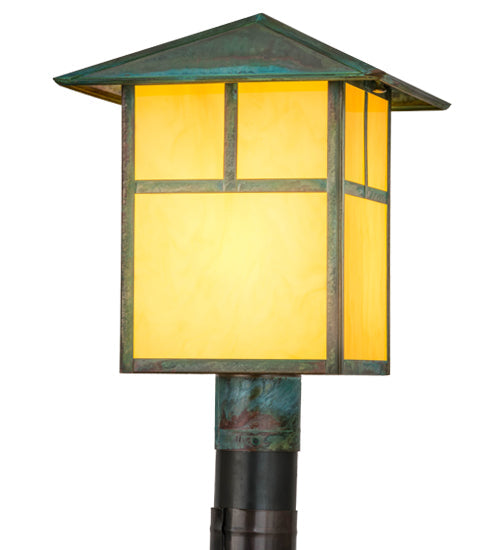 Meyda Lighting Seneca 17" Copper Verdigris T Mission Outdoor Post Mount Light With Tawnyrock Idalight Shade Glass