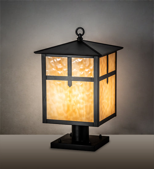 Meyda Lighting Seneca 17" Craftsman Brown Cross Mission Post Mount Light With Beige Art Shade Glass