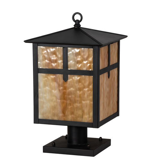 Meyda Lighting Seneca 17" Craftsman Brown Cross Mission Post Mount Light With Beige Art Shade Glass