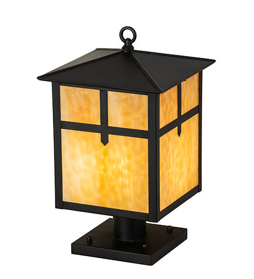 Meyda Lighting Seneca 17" Craftsman Brown Cross Mission Post Mount Light With Beige Art Shade Glass