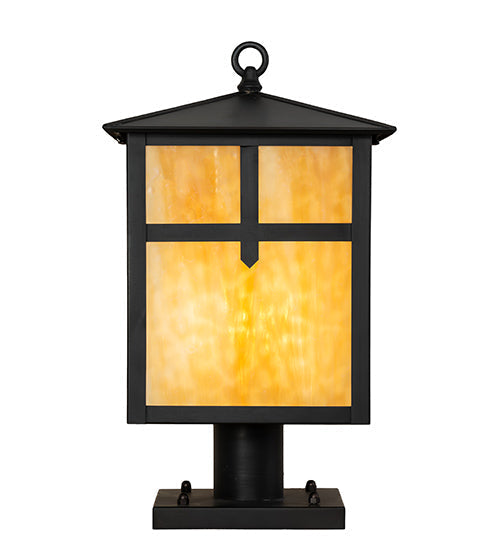 Meyda Lighting Seneca 17" Craftsman Brown Cross Mission Post Mount Light With Beige Art Shade Glass