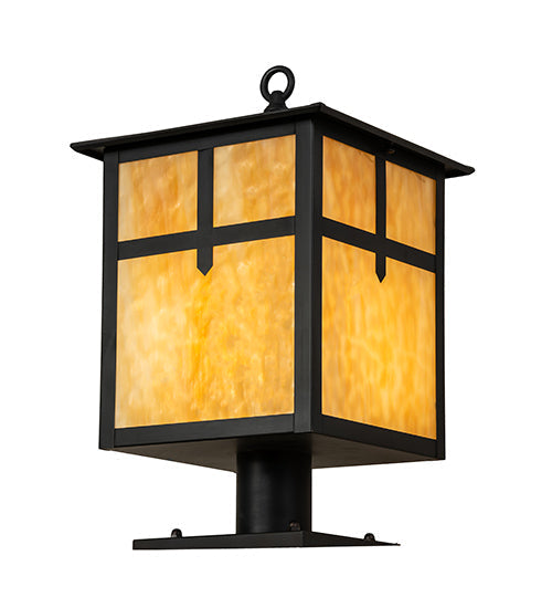 Meyda Lighting Seneca 17" Craftsman Brown Cross Mission Post Mount Light With Beige Art Shade Glass
