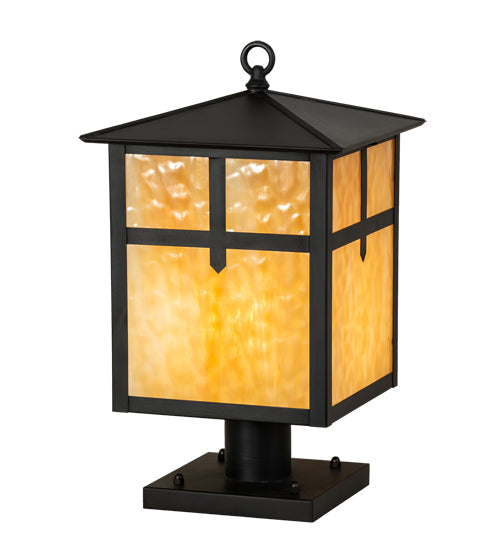 Meyda Lighting Seneca 17" Craftsman Brown Cross Mission Post Mount Light With Beige Art Shade Glass