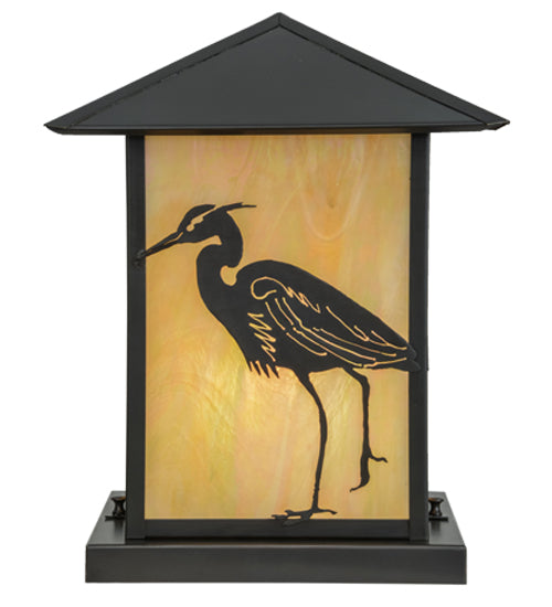 Meyda Lighting Seneca 17" Craftsman Brown Heron Outdoor Pier Mount Light With Beige Iridescent Shade Glass