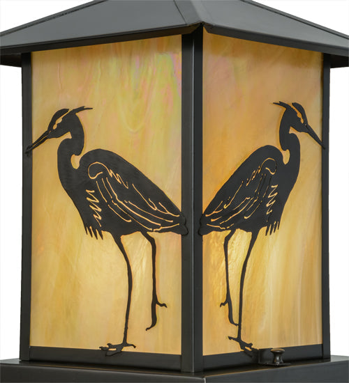 Meyda Lighting Seneca 17" Craftsman Brown Heron Outdoor Pier Mount Light With Beige Iridescent Shade Glass