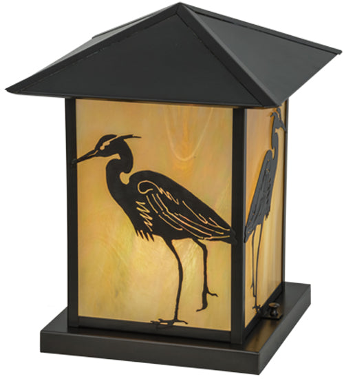Meyda Lighting Seneca 17" Craftsman Brown Heron Outdoor Pier Mount Light With Beige Iridescent Shade Glass