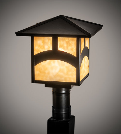 Meyda Lighting Seneca 17" Craftsman Brown Hill Top Outdoor Post Mount Light With Beige Shade Glass