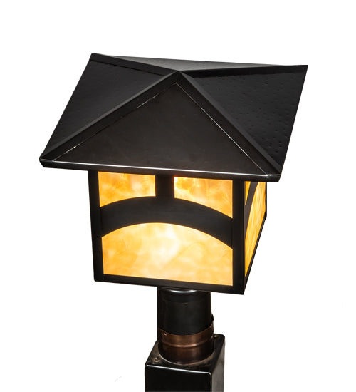 Meyda Lighting Seneca 17" Craftsman Brown Hill Top Outdoor Post Mount Light With Beige Shade Glass