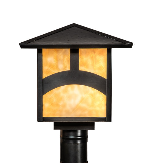 Meyda Lighting Seneca 17" Craftsman Brown Hill Top Outdoor Post Mount Light With Beige Shade Glass