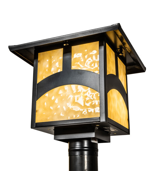 Meyda Lighting Seneca 17" Craftsman Brown Hill Top Outdoor Post Mount Light With Beige Shade Glass