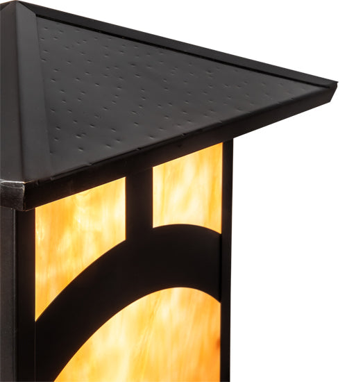 Meyda Lighting Seneca 17" Craftsman Brown Hill Top Outdoor Post Mount Light With Beige Shade Glass
