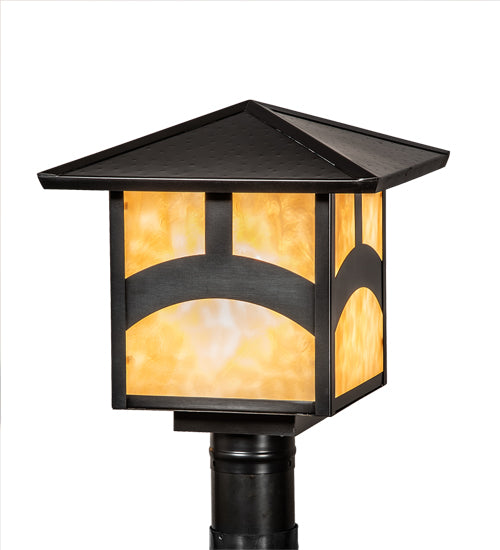 Meyda Lighting Seneca 17" Craftsman Brown Hill Top Outdoor Post Mount Light With Beige Shade Glass