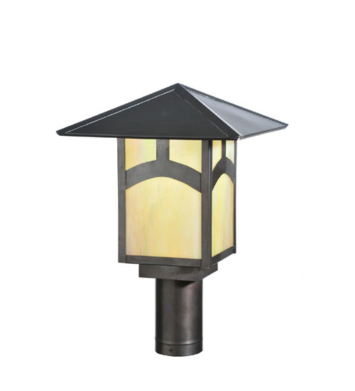 Meyda Lighting Seneca 17" Craftsman Brown Hill Top Post Light With Beige Iridescent Art Shade Glass