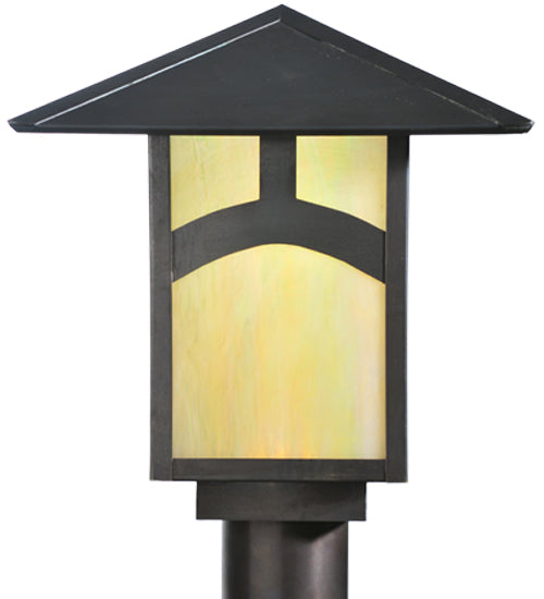 Meyda Lighting Seneca 17" Craftsman Brown Hill Top Post Light With Beige Iridescent Art Shade Glass