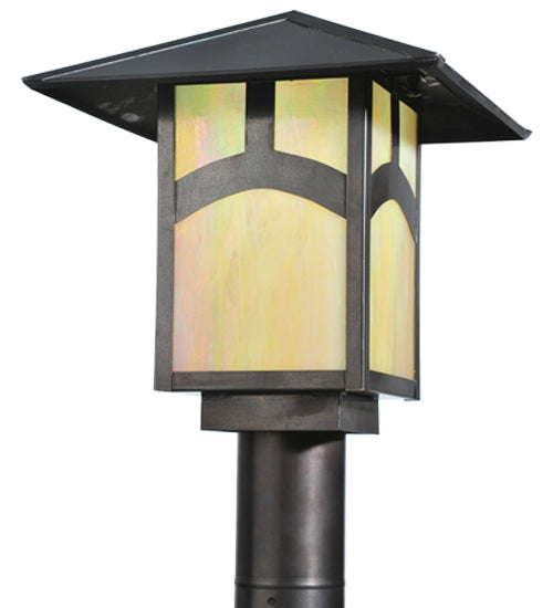 Meyda Lighting Seneca 17" Craftsman Brown Hill Top Post Light With Beige Iridescent Art Shade Glass