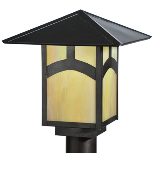 Meyda Lighting Seneca 17" Craftsman Brown Hill Top Post Light With Beige Iridescent Art Shade Glass