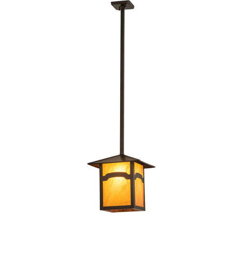 Meyda Lighting Seneca 17" Craftsman Brown Mountain View Pendant Light With Honey Art Shade Glass
