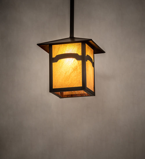Meyda Lighting Seneca 17" Craftsman Brown Mountain View Pendant Light With Honey Art Shade Glass