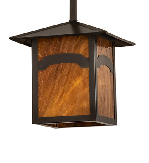 Meyda Lighting Seneca 17" Craftsman Brown Mountain View Pendant Light With Honey Art Shade Glass