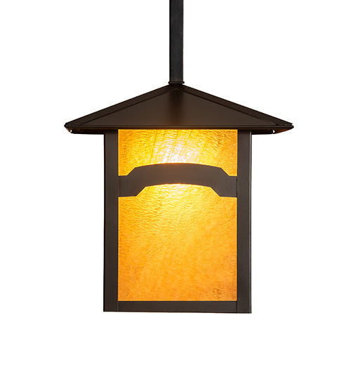Meyda Lighting Seneca 17" Craftsman Brown Mountain View Pendant Light With Honey Art Shade Glass