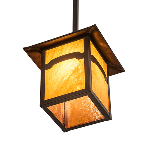 Meyda Lighting Seneca 17" Craftsman Brown Mountain View Pendant Light With Honey Art Shade Glass