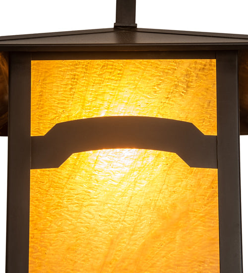 Meyda Lighting Seneca 17" Craftsman Brown Mountain View Pendant Light With Honey Art Shade Glass