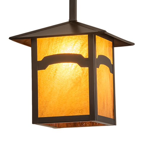 Meyda Lighting Seneca 17" Craftsman Brown Mountain View Pendant Light With Honey Art Shade Glass