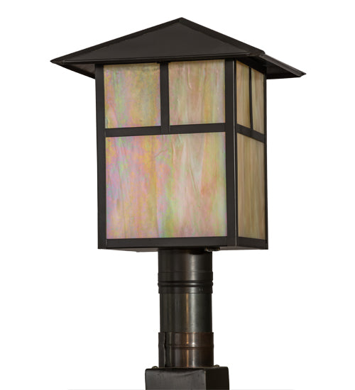 Meyda Lighting Seneca 17" Craftsman Brown Outdoor Post Mount Light With Beige Iridescent Shade Glass