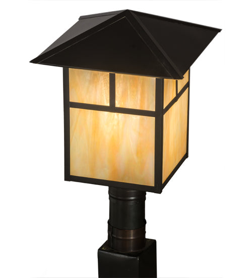 Meyda Lighting Seneca 17" Craftsman Brown Outdoor Post Mount Light With Beige Iridescent Shade Glass