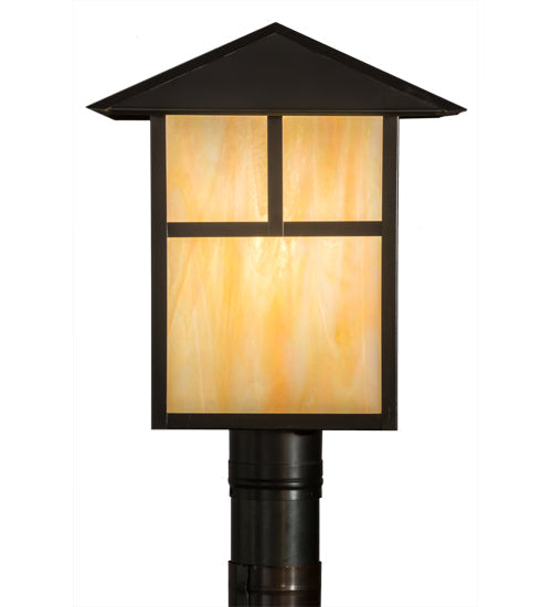 Meyda Lighting Seneca 17" Craftsman Brown Outdoor Post Mount Light With Beige Iridescent Shade Glass