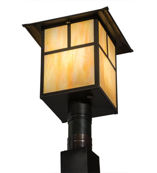 Meyda Lighting Seneca 17" Craftsman Brown Outdoor Post Mount Light With Beige Iridescent Shade Glass