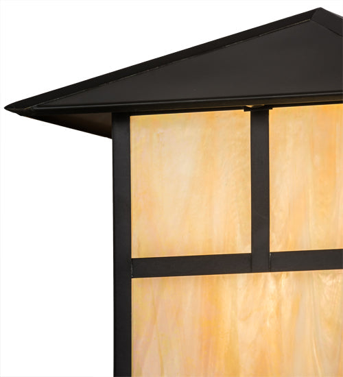 Meyda Lighting Seneca 17" Craftsman Brown Outdoor Post Mount Light With Beige Iridescent Shade Glass